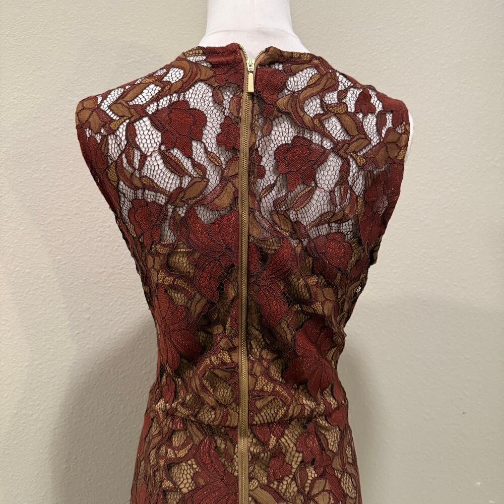 Calvin Klein Rust Brown Floral Lace Midi Dress Sleeveless Wedding 8 Fall Autumn - Picture 6 of 11